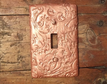 Soft Copper light switch plate swirls and flowers with shimmers Single toggle cover outlet plate Rocker plate I specialize in custom orders