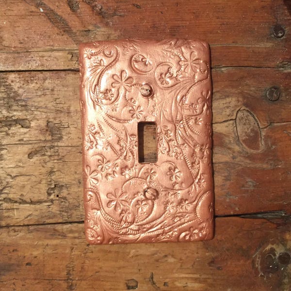 Soft Copper light switch plate swirls and flowers with shimmers Single toggle cover outlet plate Rocker plate I specialize in custom orders