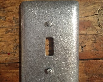 Silver glitter light switch plate Silver glitter toggle cover Single toggle cover Silver pretty sparkle switchplate with silver bling