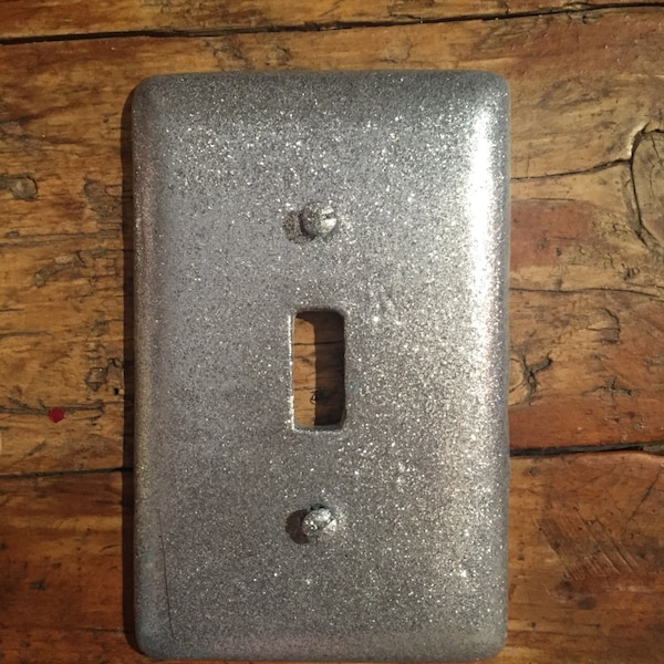 Silver glitter light switch plate Silver glitter toggle cover Single toggle cover Silver pretty sparkle switchplate with silver bling