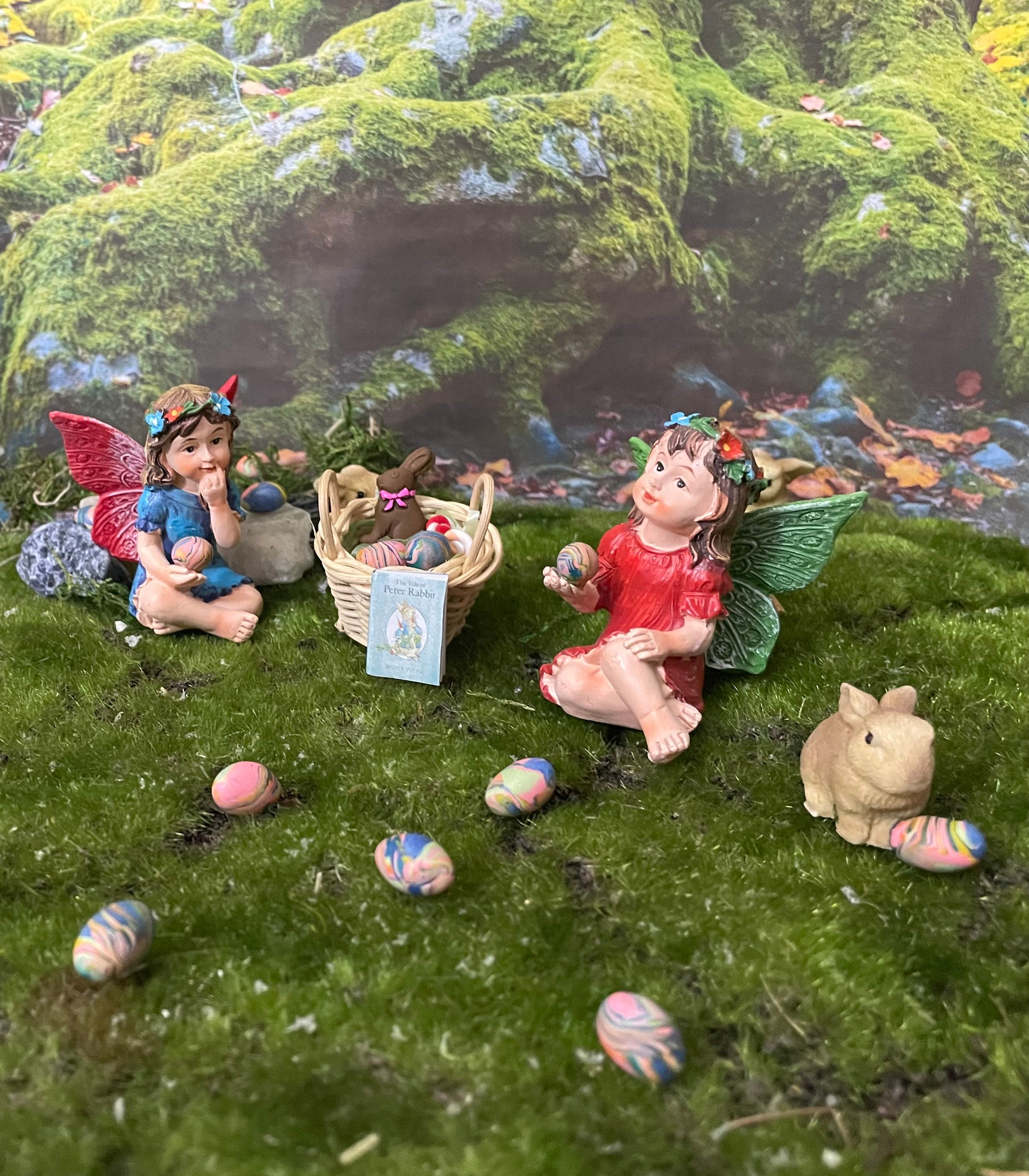 Miniature Fairy Garden Easter Decorations Pink Egg Hunt Sign Dollhouse Terrarium Easter Minis 