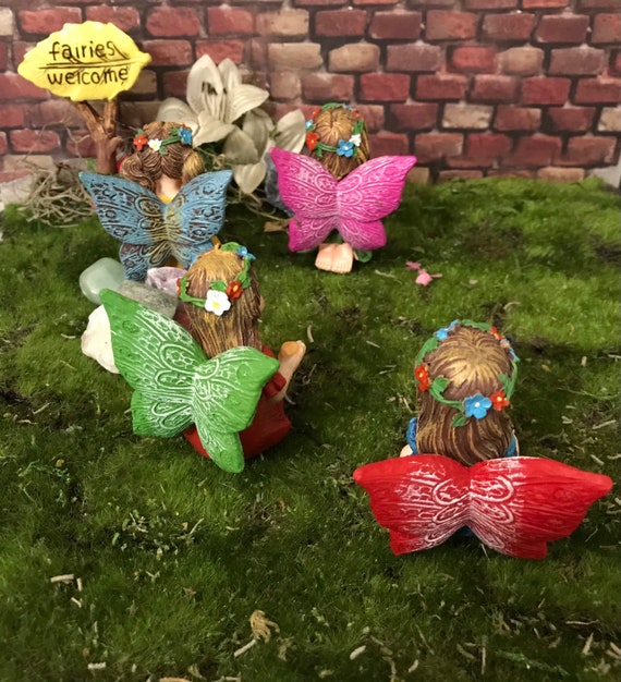 Set De 4 Figurines Fées Miniatures - Décoration Jardin & Gâteau - Monde Enchanté - Lot B