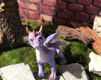 Miniature dragon, fairy garden dragon, Miniature purple dragon, Mystical miniatures, miniature garden dragon, gnome garden, fairy accessory