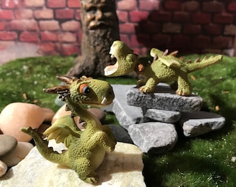 Adorable miniature green dragon full of whimsy, fairy garden supplies, enchanted garden, miniature garden accessories, miniature display