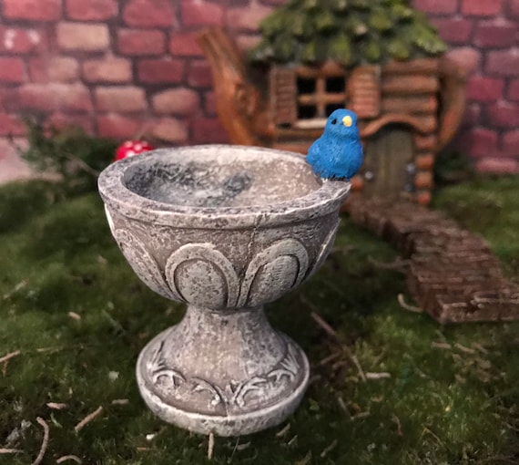 Fairy Garden Accessories Birdbath With Blue Bird and Holds Water Miniature Grey Stone Birdbath Terrarium Birdbath Mini Garden Accessories Etsy Canada
