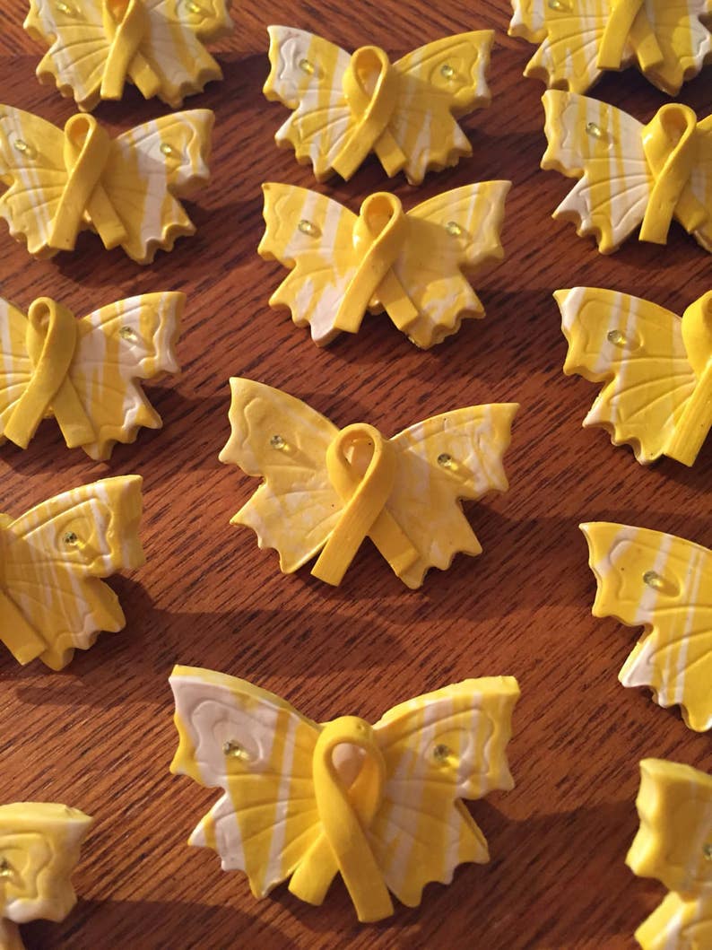 2.5/' Bladder cancer Bone cancer awareness brooch pin yellow ribbon butterfly brooch Veteran education support Bring vets home ribbon