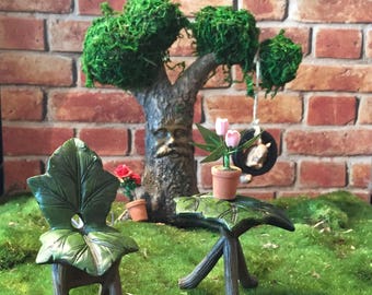 Fairy garden table and chairs furniture bistro set-miniature Ivy leaf for fairy garden miniature garden terrarium accessories gnome garden