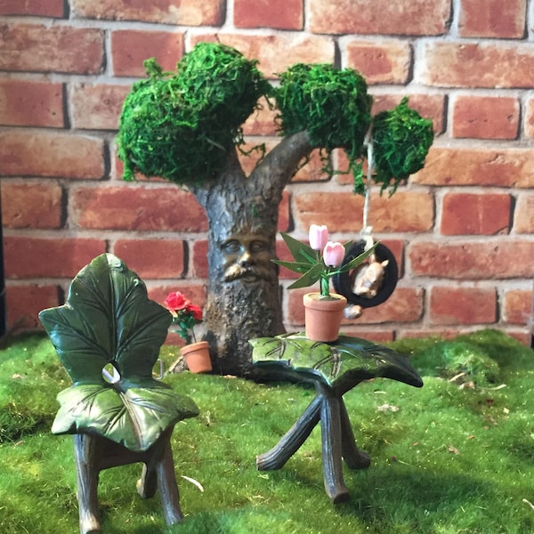 Fairy garden table and chairs furniture bistro set-miniature Ivy leaf for fairy garden miniature garden terrarium accessories gnome garden