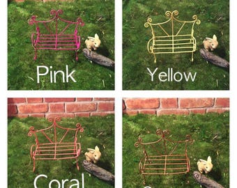 Fairy garden wire bench miniature furniture accessories terrarium style fairy accessory for terrarium blue bench pink bench assorted colors!