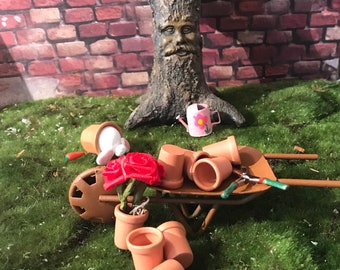 Miniature wheelbarrow, fairy garden accessories, miniature Rusty wheelbarrow, fairy accessories, terrarium supply, gnome garden accessories