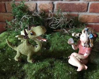 Adorable miniature green dragon full of whimsy, fairy garden supplies, enchanted garden, miniature garden accessories, miniature display