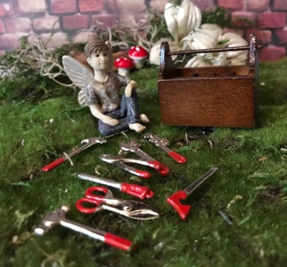 Boîte à outils de maison Miniature avec 8 outils, jardin de fées