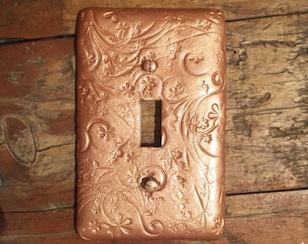 Rose Gold light switch plate swirls and flowers with shimmers Single toggle cover outlet plate Rocker plate I specialize in custom orders