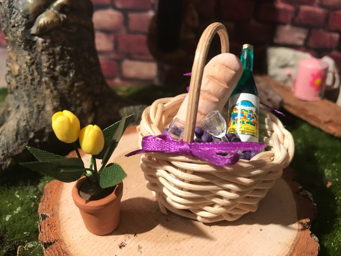 Fairy garden picnic fairy picnic basket dollhouse picnic Etsy