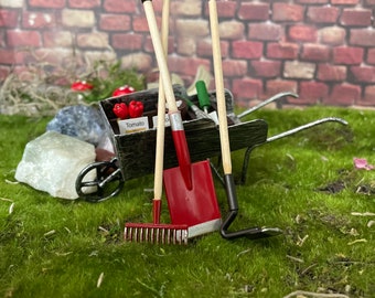 Set of 3 miniature garden tools, fairy garden supplies, miniature supplies, dollhouse miniatures, miniature garden accessories, fairy garden