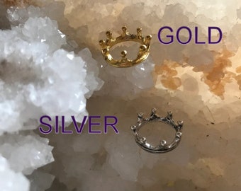 Fairy crown, tiny gold crown, tiny silver crown, miniature crown, fantasy garden crown, fairy supplies, container garden supplies