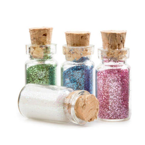 Darice Glass Fairy Dust Bottles with Glitter 4 Colors 0.4375 x 1 inch