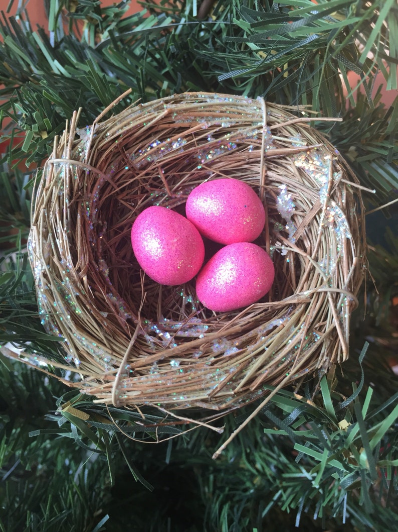Pink Eggs in a Glitter 3 Bird Nest Ornament. Find a Bird Etsy Australia
