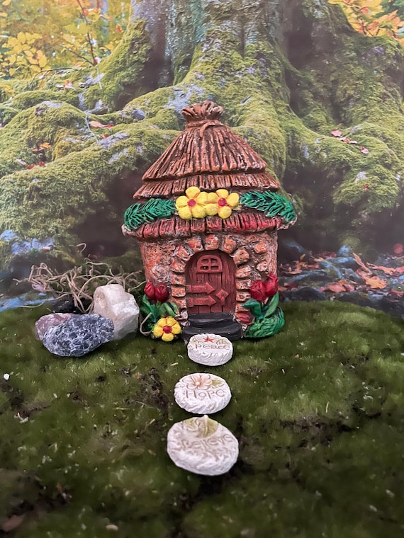 Miniature Stone Fairy Garden House Hand Painted Miniature Stone Fairy Garden House Hand, Stone Art Miniature Garden