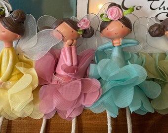 Sweet whimsical fairy wearing cut tutu Fairy shelf sitter in four colors