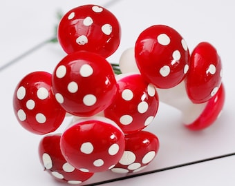 Miniature Red Mushroom for fairy garden, miniature garden mushrooms, Set of 5 mini mushrooms