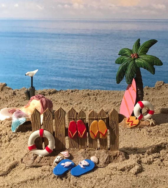 Fairy Garden Mermaid, Mini Beach Scene, Miniature Beach Fence With