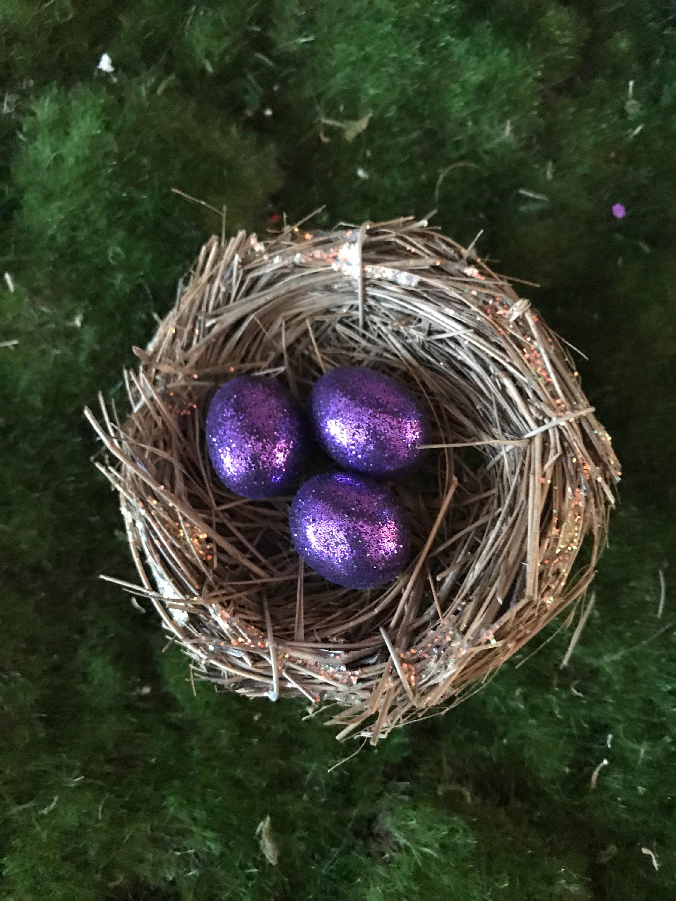 Purple Eggs in a Glitter 3 Bird Nest Ornament. If You Etsy
