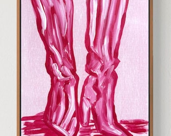 Original Pink Cowgirl Boots Canvas 12x16 Acrylic Abstract Colorful Western Pop Art