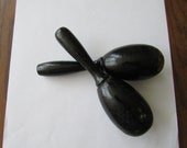 2 Vintage Black Wood Darners Wooden Darning Eggs Antique
