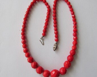 Shabby Lovely Red Plastic Seed Bead Necklace Vintage Super Long Necklace Red Bead Necklace Bead Necklace UnSigned Vintage Jewelry