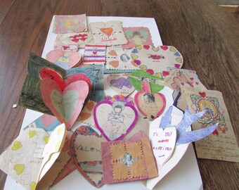 Estate Lot Vintage 32 Homemade Valentines 40s Valentine Craft Repurpose Estate Lot Vintage 32 Homemade Valentines 40s Valentine Craft Repurpose