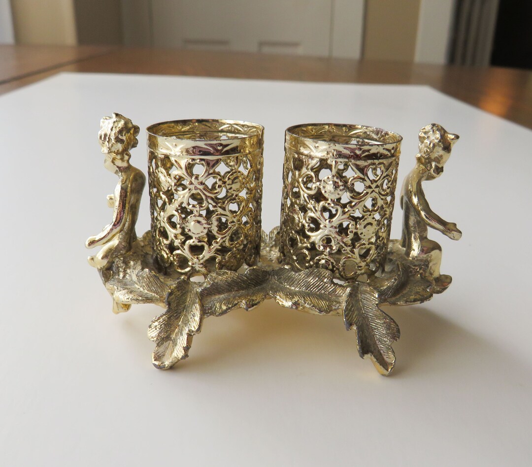 Vintage Metal Lipstick Holder Putti Footed Vanity Dresser Etsy