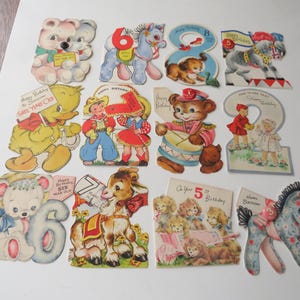 Vintage 12 cartes d'anniversaire pour enfants d'occasion âge nouveauté lot mignon voeux animaux