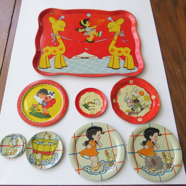 Vintage Lot Children's Toy Metal Dishes Child's