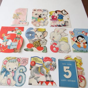 Vintage 10 cartes d'anniversaire pour enfants d'occasion âge nouveauté lot mignon voeux animaux