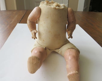 Antique Headless Doll Body Eerie Creepy Spooky Cloth Stuffed Composition Compo Part Shabby Vintage Halloween