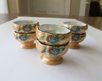 Set 6 Vintage Luster Salt Cellar Dish Antique Set Porcelain Japan Floral Salts