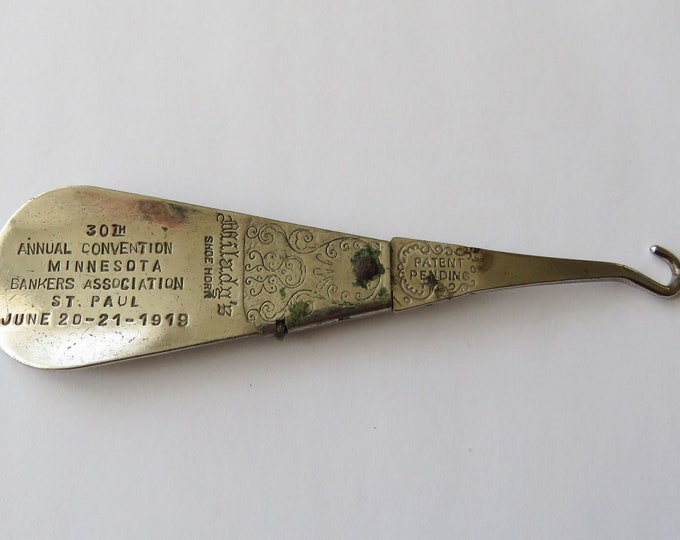 Antique Folding Shoe Horn Button Hook 1919 MN Bankers Association