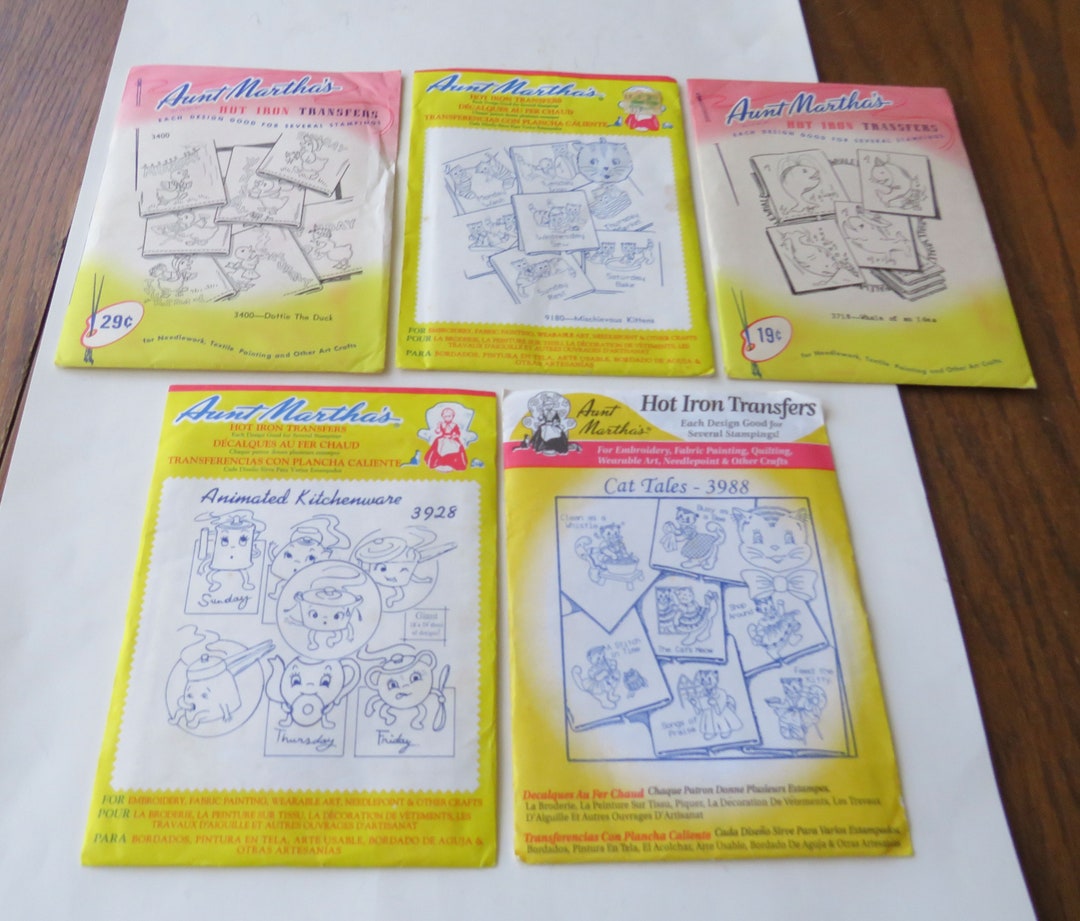 Lot 5 Vintage Aunt Martha's Embroidery Transfer Patterns Unused Days of ...