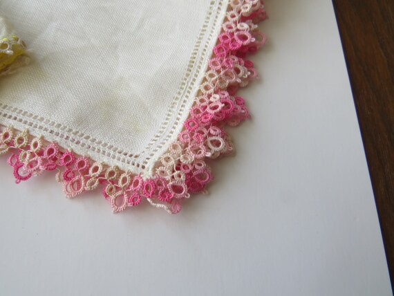 Antique Tatted & Petit Point Tatting Hankies Peti… - image 2