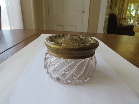 Antique Glass & Metal Top Dresser Jar Jewelry Tri… - image 4