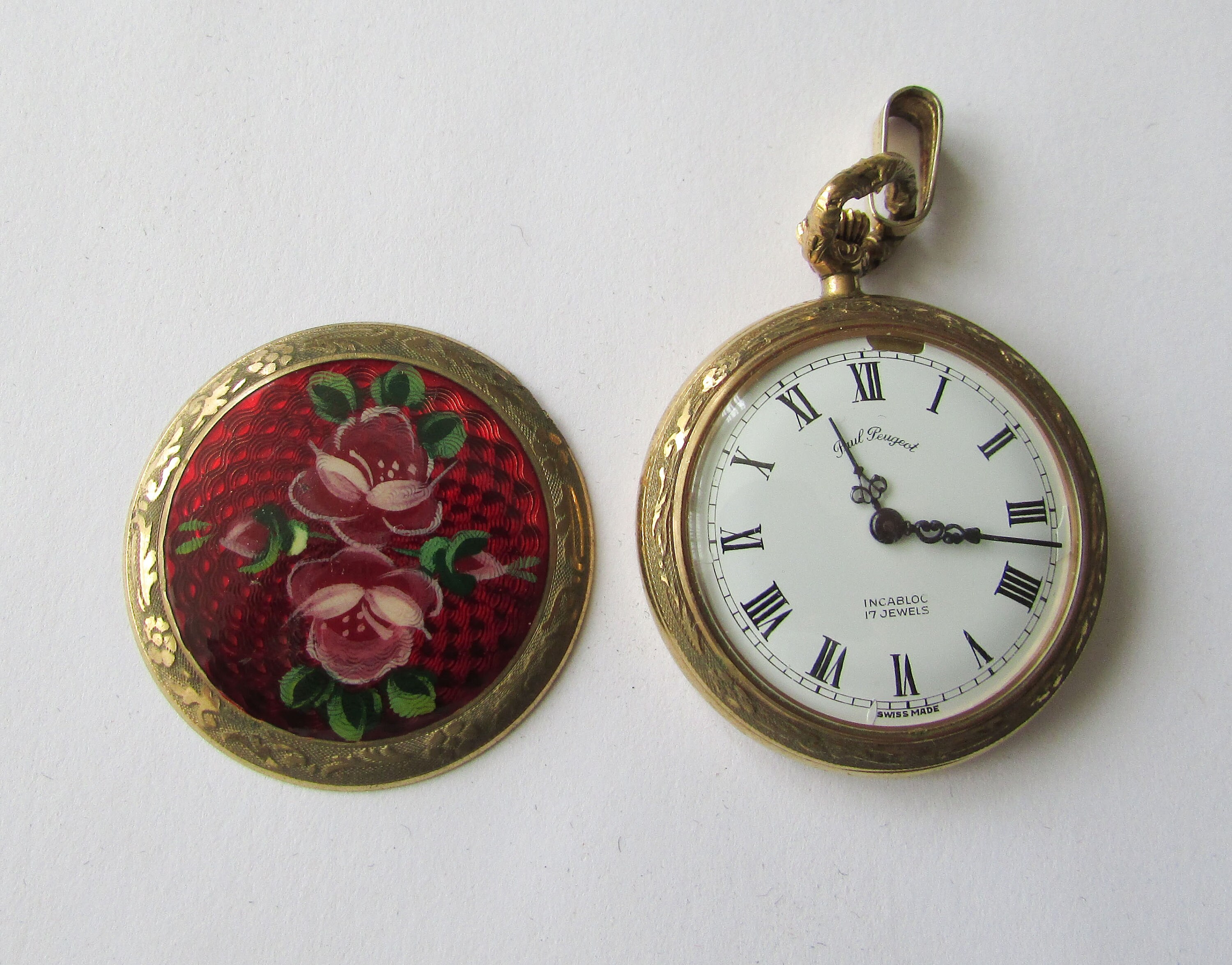 Vintage Paul Peugeot Watch Pendant 17 Jewels NOT WORKING Swiss