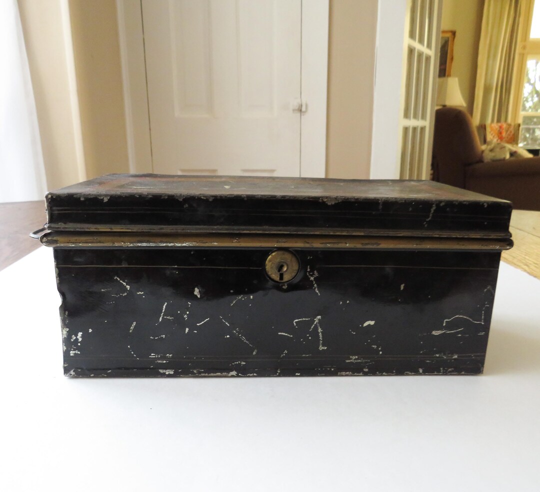 Antique Metal Cash or Safety Deposit Box Vintage Document Black Handle ...