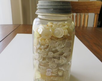 Vintage Lot White Buttons Drey Square Fruit Canning Jar