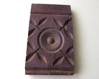 Antique Wood Door Block Plinth Carved Vintage Architectural Salvage