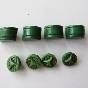 Antique 2 Sets Small Green Glass Buttons Diminutive Vintage