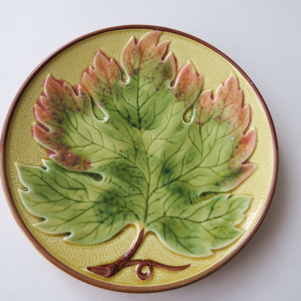 Antique Majolica Germany Plate Leaf Vintage