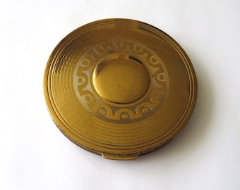 Vintage Large Compact Gold Tone Rex Avenue Puff