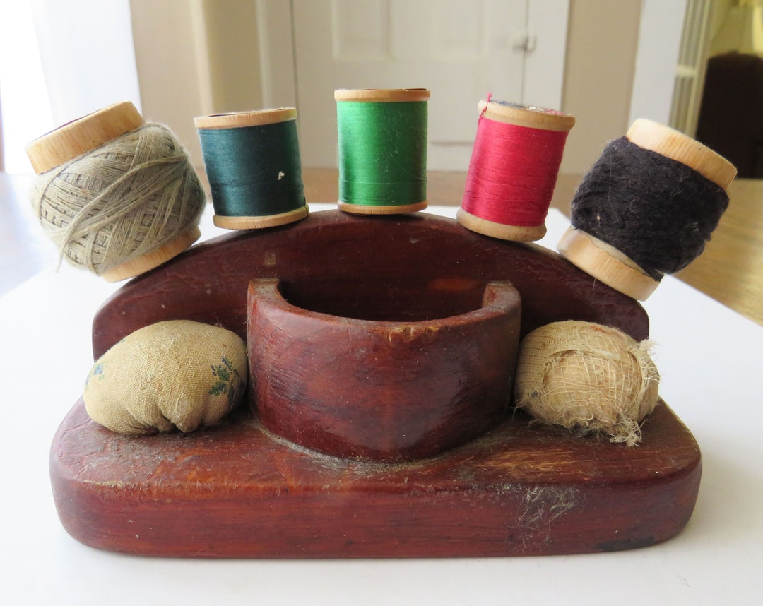 Antique Wood Thread Holder & Pincushions Pin Cushions Vintage Wooden Etsy