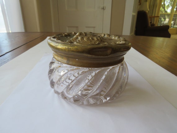 Antique Glass & Metal Top Dresser Jar Jewelry Tri… - image 3